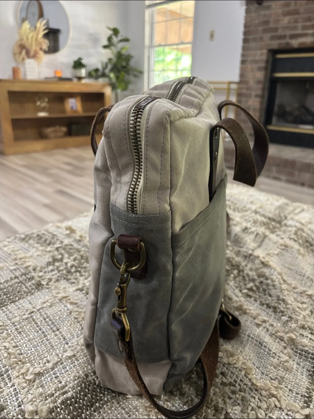 J. Stark Prospect Briefcase Canvas Messenger Waxed Rare Bag Leather Trim
